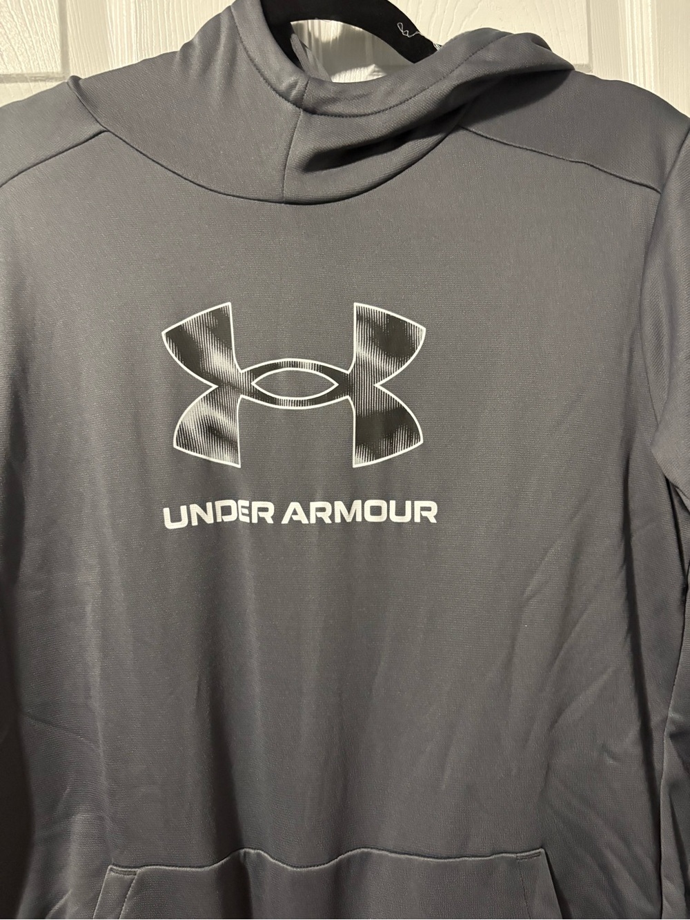 Under Armour kids Charcoal Gray Hoodie with White Logo